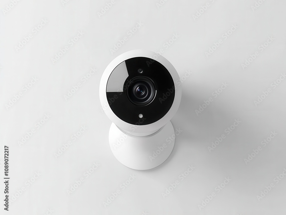 Poster security camera mounted on a clean white background, emphasizing technology and surveillance in a mi