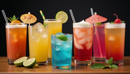 Fototapeta premium Vibrant watercolor depiction of refreshing summer drinks