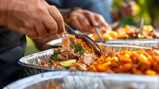 Families and friends enjoying fresh, authentic dishes at a park event