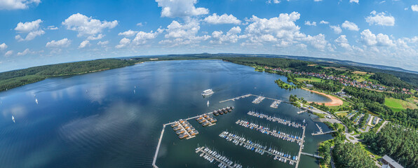 Ausblick auf die Region um das Seezentrum Ramsberg am Großen Brombachsee im Fränkischen Seenland