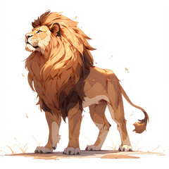 Obraz premium Illustration of a lion standing, isolated on a white background, design art, clip art image, Graphic logo, drawing clip art, Illustration painting, lion cartoon image