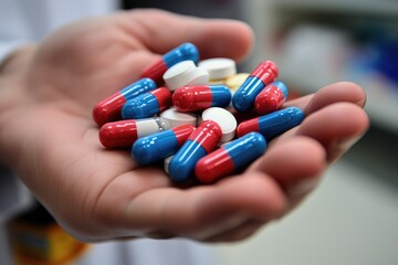 Hand holding colorful pills and capsules: medicine, healthcare, and pharmaceutical industry
