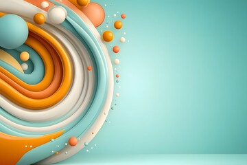 Obraz premium Dynamic Retro Pattern of Colorful Fluid Shapes with Lay Flat Design Elements in Soft Teal Background for Creative and Vibrant Visuals