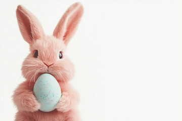 Fototapeta premium A Easter bunny holding an Easter egg, isolated on a white background, in a simple style. 