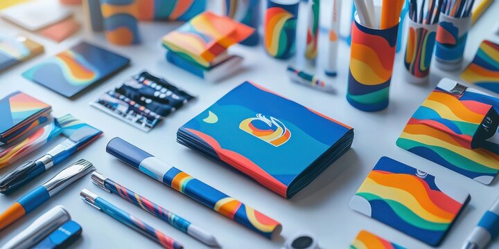 A close-up of a branding mock-up featuring a logo on promotional merchandise