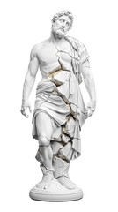Obraz premium Cracked marble statue of a Greek figure on transparent background