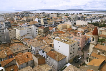 Vue aérienne sur la ville de Palavas-les-Flots, située dans le département de l'Hérault en France 