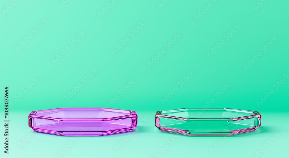 Aufkleber the model of a geometric glass podium on a white background with light reflections on its surface. m