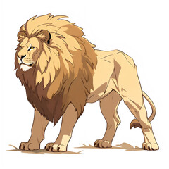 Obraz premium Illustration of a lion standing, isolated on a white background, design art, clip art image, Graphic logo, drawing clip art, Illustration painting, lion cartoon image