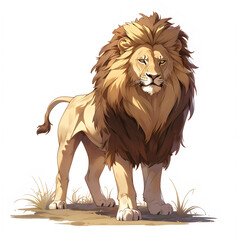 Obraz premium Illustration of a lion standing, isolated on a white background, design art, clip art image, Graphic logo, drawing clip art, Illustration painting, lion cartoon image