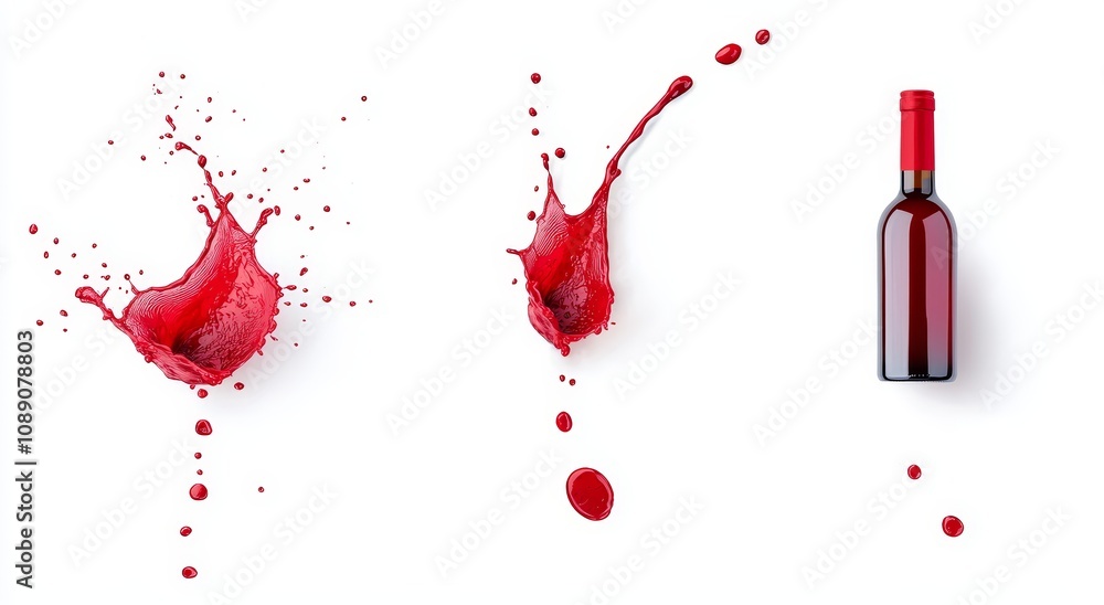 Poster wine splash or red juice isolated on transparent background. modern realistic set of flowing liquid 