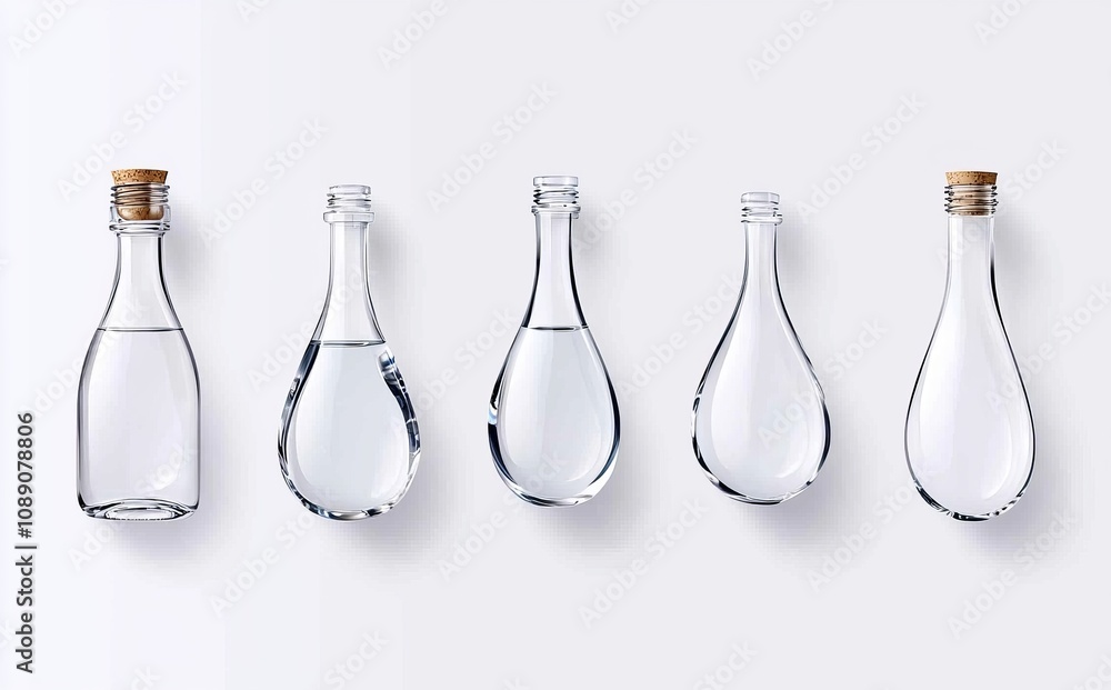 Poster droplets of pure aqua flowing on a transparent surface. realistic set of liquid droplets in differen