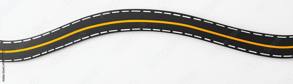 Poster isolated road, winding and fork highway going into the distance. route direction and navigation sign