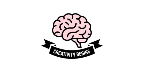 HUMAN BRAIN creative banner,minimalistic flat illustration,plain background