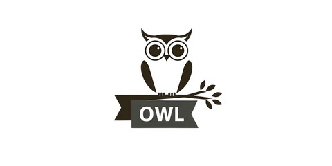 OWL creative banner,minimalistic flat illustration icon ,plain background