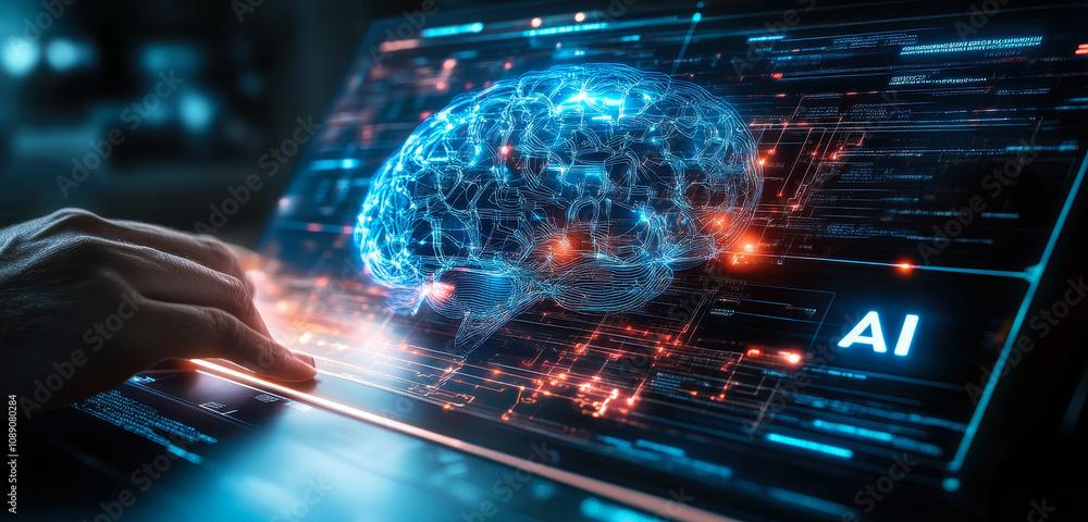Poster futuristic ai brain network for business analysis and machine learning innovation