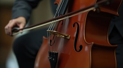 Fototapeta premium Close-Up View of Cellist Playing in a Concert Setting