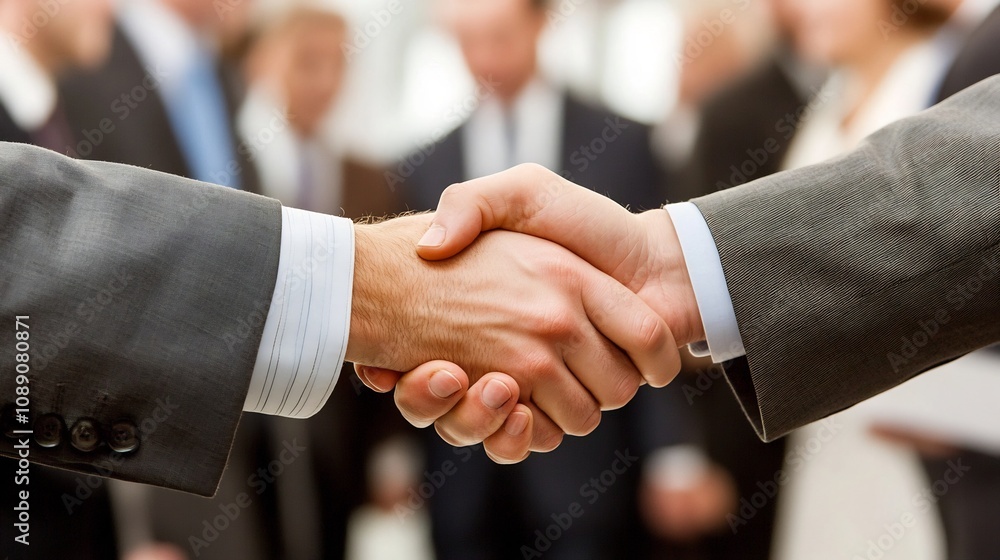 Poster successful business handshake at professional networking event
