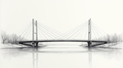 Minimalist One-Line Drawing of Modern Bridge Over Water