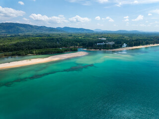 Beautiful sea beach summer landscape in high travel season in Thailand, Nature beach sea sunny sky background,High angle view seascape nature view