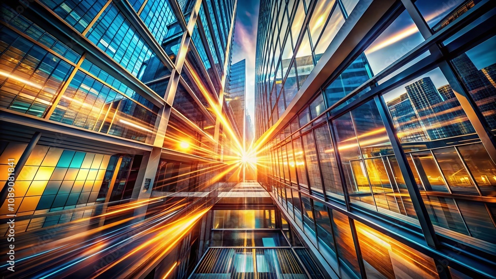 Poster abstract architectural photography featuring an explosion of light lines, creating a dynamic centerp