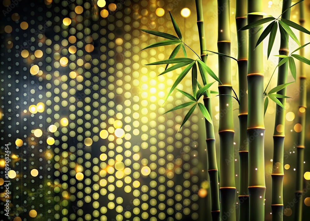 Poster abstract bamboo background with black halftone dots and long exposure effect creating a dynamic visu