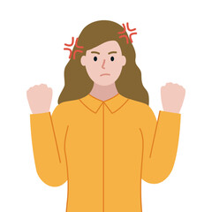 Angry businesswoman character holding fists. Argument, conflict, problem, stress concepts. Flat vector design isolated illustration.