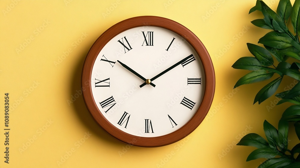 Aufkleber a classic analog clock with roman numeral display on a clean yellow background