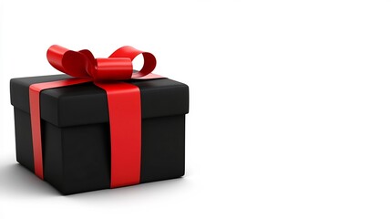 Obraz premium Elegant Black Gift Box with Red Ribbon on White Background