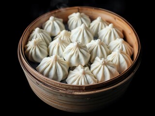 Large steaming basket with multiple steamed dumplings, pan-fried alternative, savory aroma