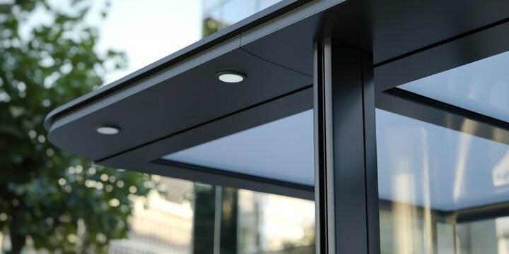 A close-up of a bus shelter mock-up with customizable graphics, highlighting brand visibility