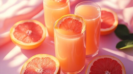 Refreshing Grapefruit Juice on Pink Background