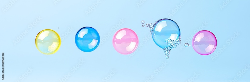 Poster glass or soap transparent rainbow spheres. iridescent foam bubbles isolated on transparent backgroun