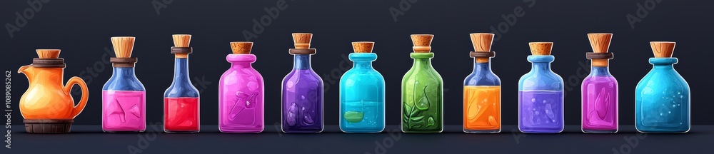 Aufkleber a fantasy alchemy flask with liquid medicine cartoon halloween ui set for app interfaces with a magi