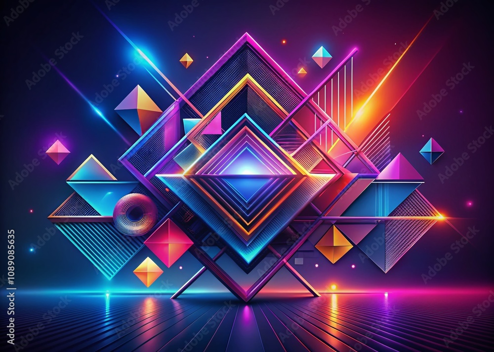 Poster abstract geometric shapes with gradient background in night photography, showcasing vibrant colors a
