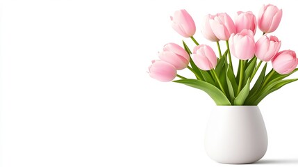 Beautiful Pink Tulips Bouquet in a Vase on a Clean White Background