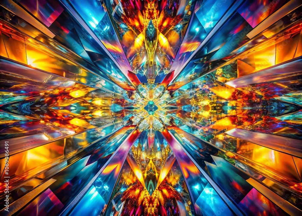 Poster abstract image of shattered reflections with vibrant colors capturing the essence of chaos and harmo