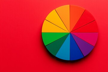 Fototapeta premium Color wheel on a vibrant red background showcasing various hues and shades. self development planning concept.