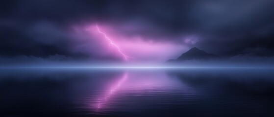 Obraz premium A purple lightning bolt is reflected in the water