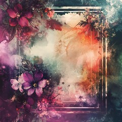 Watercolor Painting of Flowers and a Framed Empty Space