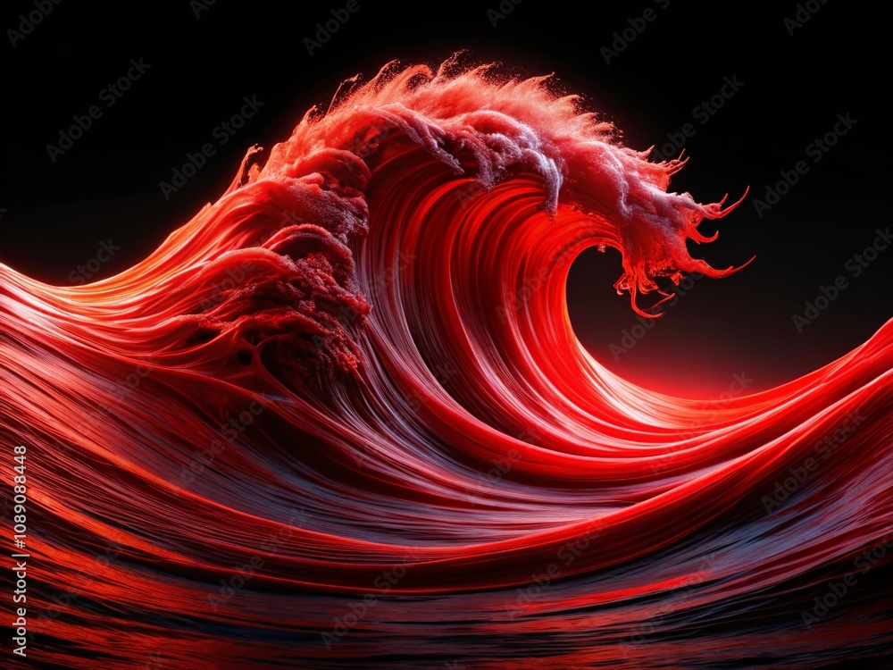 Poster abstract red wave on black background: evocative representation of movement and emotion in a captiva