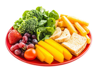 a plate of food on a white background