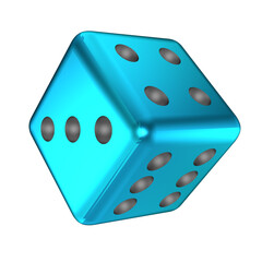 Blue metal dice on transparent background.