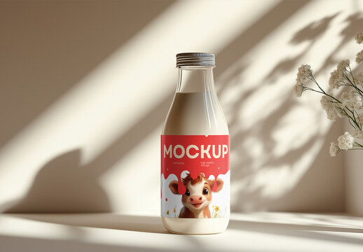Milk or Yogurt Bottle Mockup Generated with AI