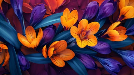 Obraz premium A vibrant arrangement of colorful flowers with rich textures and hues, creating a visually striking floral display.