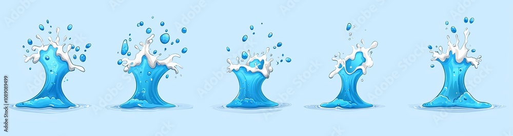 Aufkleber modern illustration set of sea wave with drop and burst. blue liquid ripple and spray with falling e