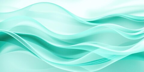 Fototapeta premium Light green and turquoise abstract waves flow across the screen with an elegant, soft focus effect and a silky texture, creating a peaceful atmosphere, gentle curves, abstract art