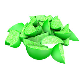 A pile of lime slices on a transparent background.