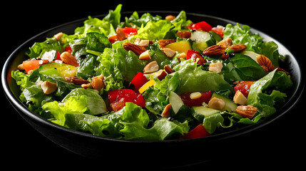 Fresh Green Salad with Almonds, Bell Peppers, Cucumber, and Tomatoes 