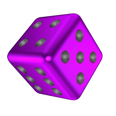 Purple  metal dice on transparent background.